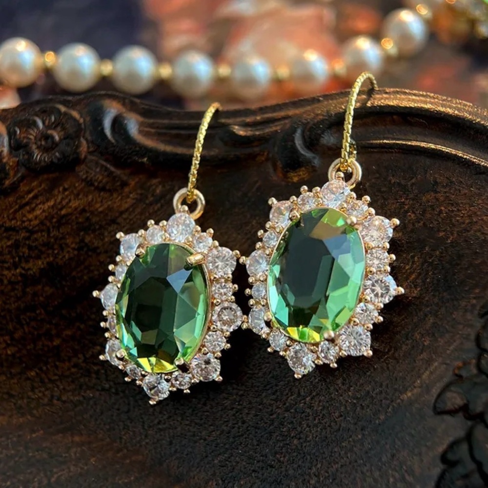 Green Sparkly Gemstone Earrings